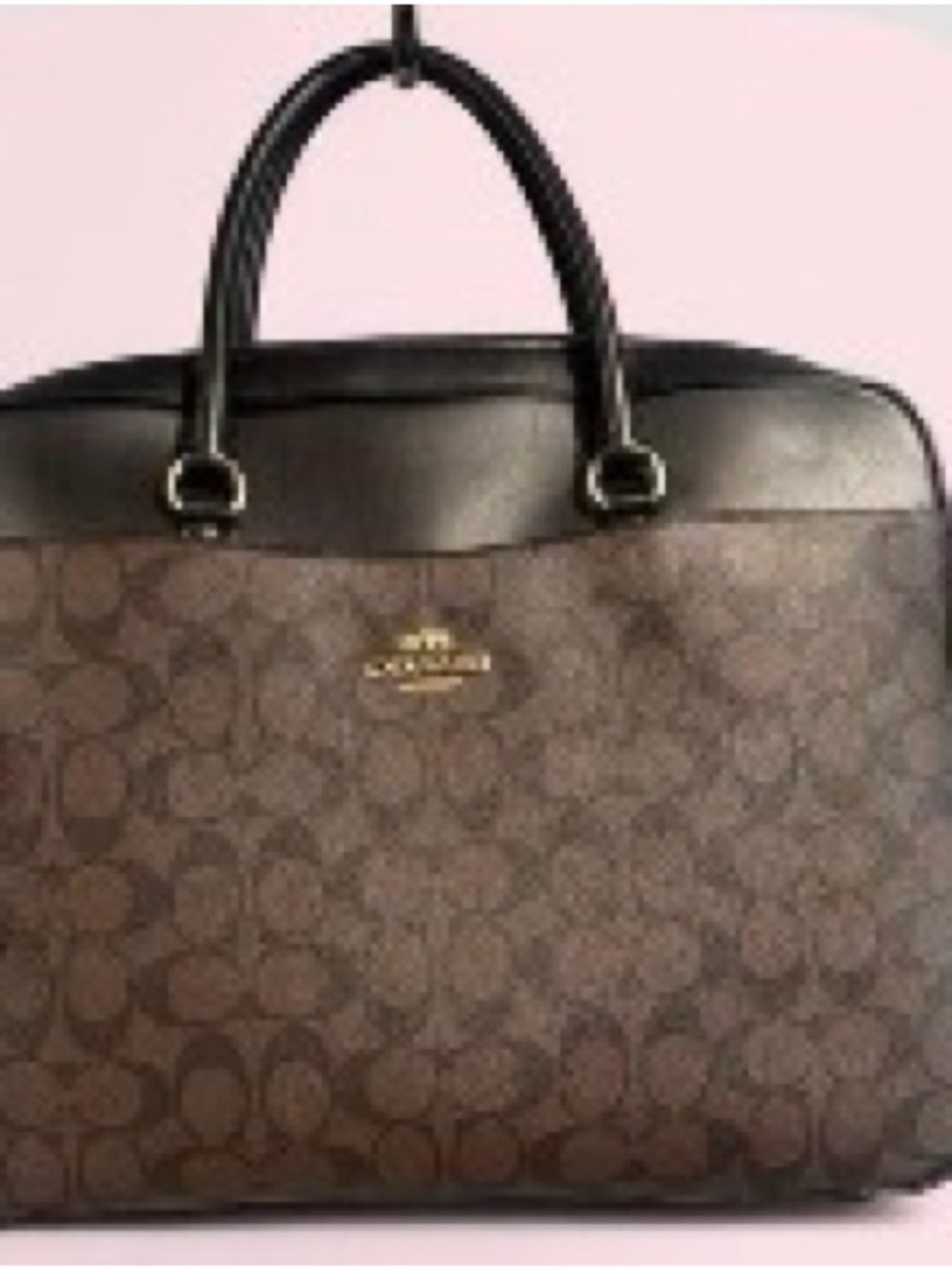 Coach Brown Signature Laptop Tote with Black Trim